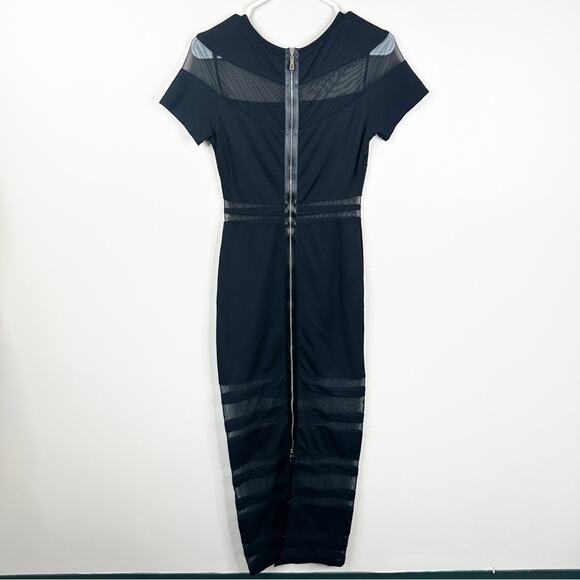 Elliatt Dress Women’s Small Black Mesh Striped Short Sleeve Bodycon Maxi - Picture 4 of 12